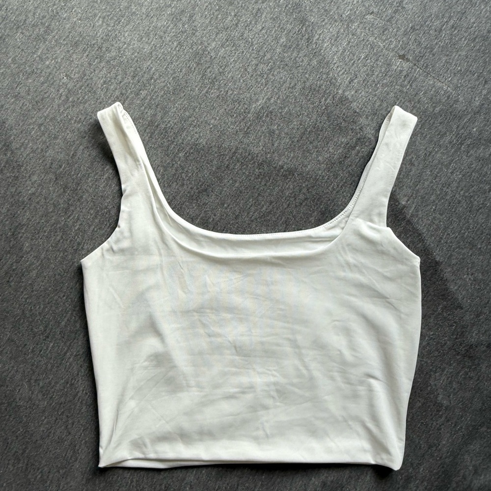 White Square Neck Women's Cropped Tank Top - Picture 2 of 3